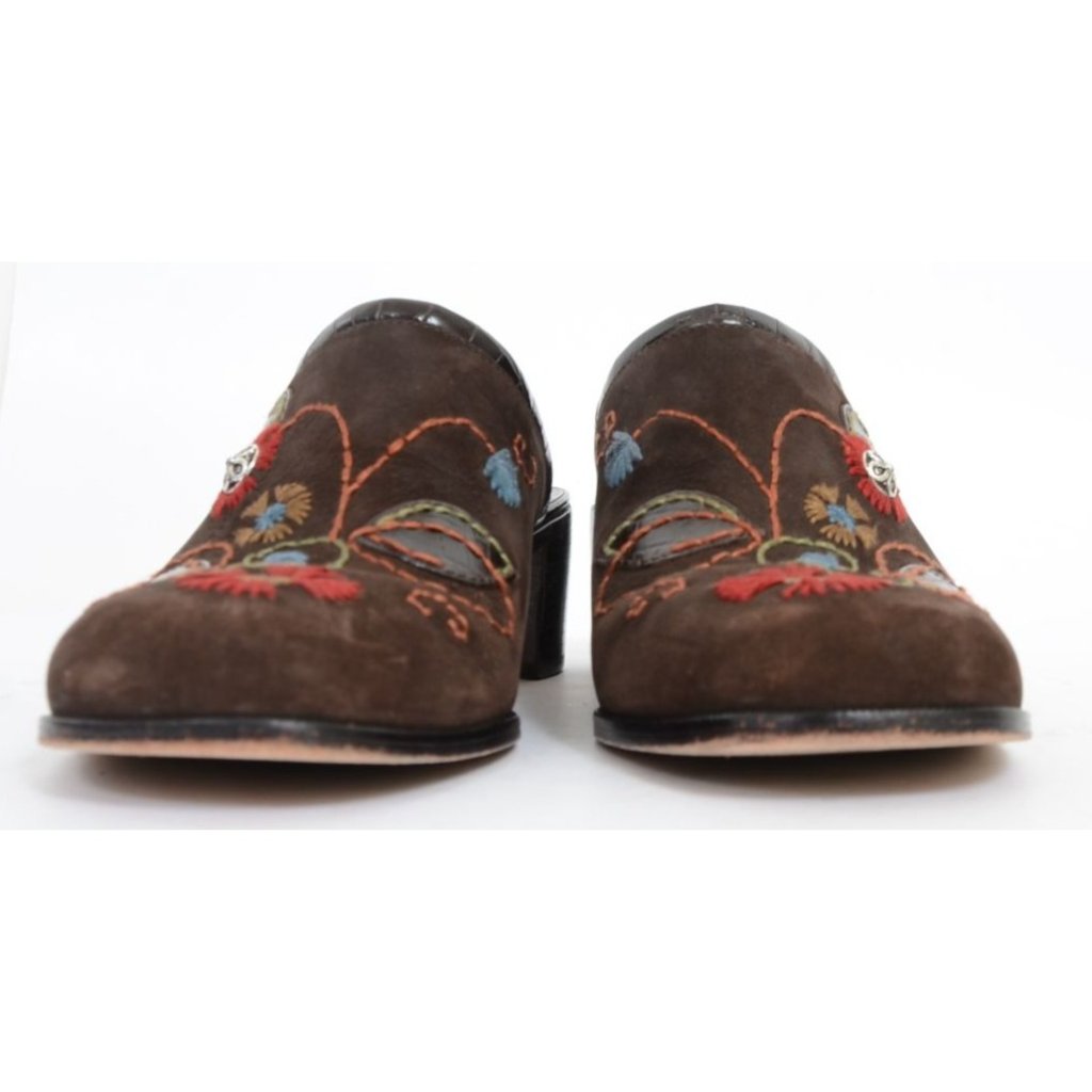 Brighton Fiona Women 8 Brown Suede Colorful Flowers Slide Mules Western Festival — image 7 of 8